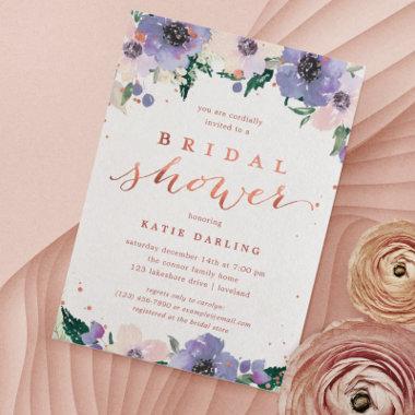 Boho Rose Gold & Lavender Bridal Shower Invitations