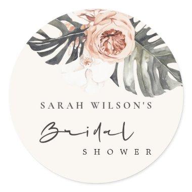 BOHO RUST BLUSH MONSTERA FLORAL  CLASSIC ROUND STICKER