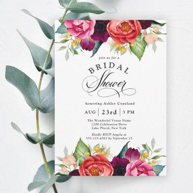Boho Rustic Fall Watercolor Floral Bridal Shower Invitations