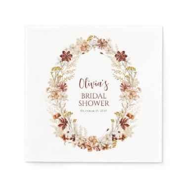 Boho Rustic Floral Burgundy Bridal Shower Custom Napkins