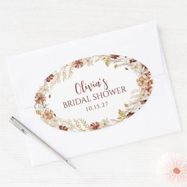 Boho Rustic Floral Burgundy  Custom Oval Sticker