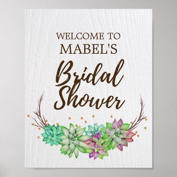 Boho Rustic Floral Succulent Bridal Shower Welcome Poster