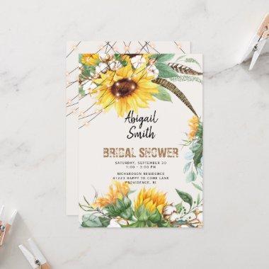 Boho Rustic Lights Sunflower Bridal Shower Invitations