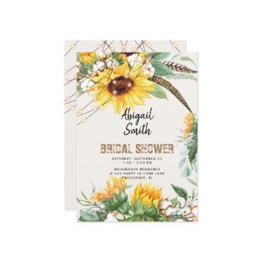 Boho Rustic Lights Sunflower Bridal Shower Invitations