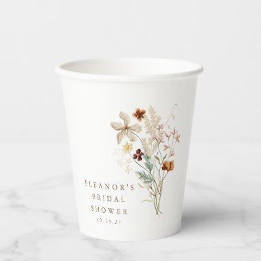 Boho Rustic Meadow Flowers Floral Bridal Shower Paper Cups