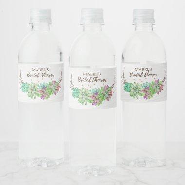 Boho Rustic Mint Floral Succulent Bridal Shower Water Bottle Label