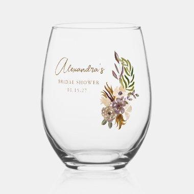 Boho Rustic Nature Botanical Custom Bridal Shower Stemless Wine Glass