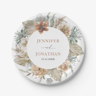 Boho Rustic Pampas Grass Wedding Paper Plates