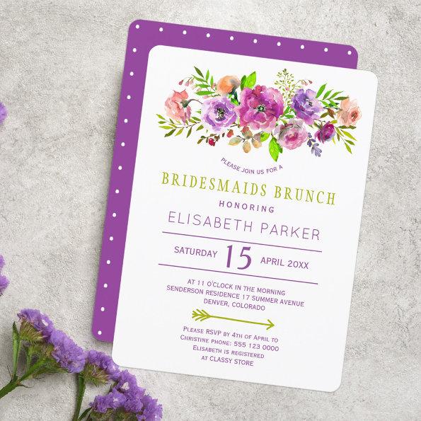 Boho rustic purple green floral bridesmaids brunch Invitations