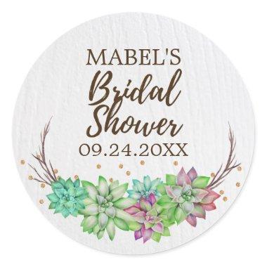 Boho Rustic Succulent Bridal Shower Favor Sticker