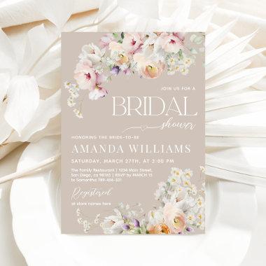 Boho Rustic Wildflower Spring Bridal Shower Invitations