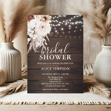 Boho Rustic Wood Beige Floral Bridal Shower Invitations