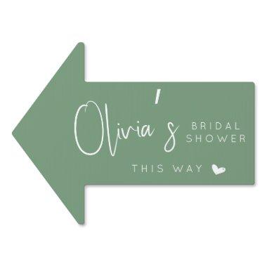 Boho sage green bridal shower this way arrow sign