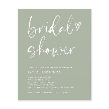 Boho Script Heart Sage Green  Invites Flyer