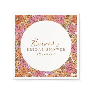 Boho Script Ochre Pink Floral Bridal Shower Custom Napkins