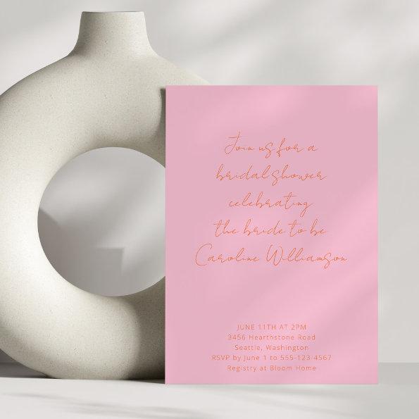 Boho Script Pink and Orange Modern Bridal Shower Invitations