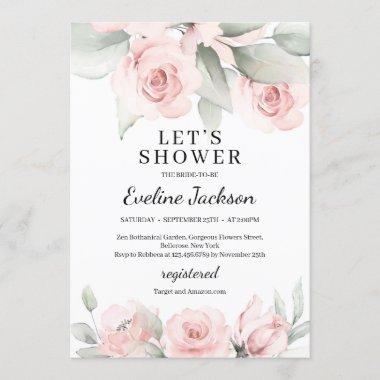 Boho soft pink floral and greenery bridal shower Invitations