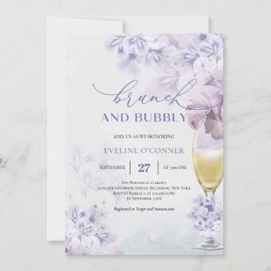Boho Soft purple champagne glass brunch and bubbly Invitations