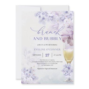 Boho Soft purple champagne glass brunch and bubbly Invitations