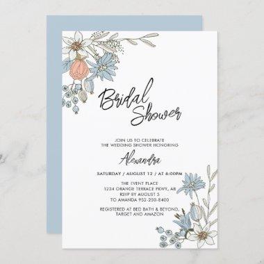 Boho Spring Blue Floral Bridal Brunch Shower Invit Invitations