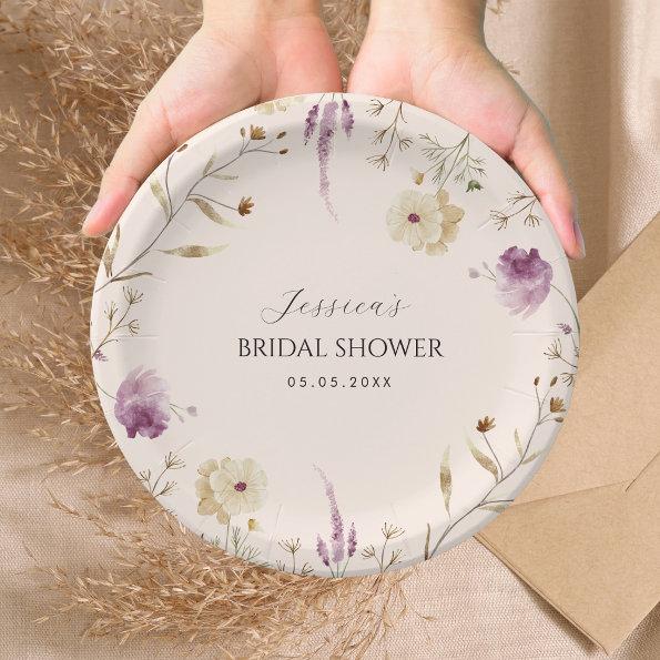 Boho Spring Summer Lilac Wildflowers Bridal Shower Paper Plates