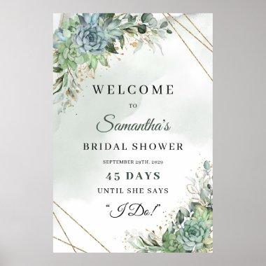 Boho succulent eucalyptus Bridal Shower count down Poster