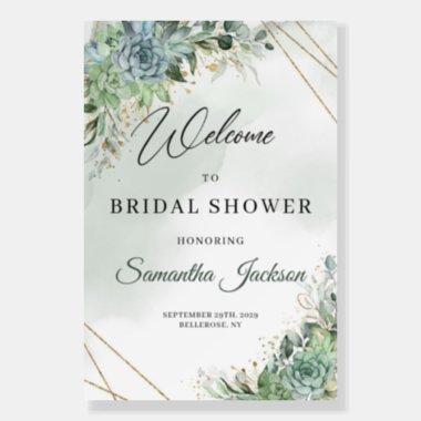Boho succulent eucalyptus bridal shower welcome fo foam board