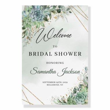 Boho succulent eucalyptus bridal shower welcome fo foam board