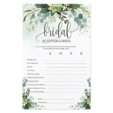 Boho succulent greenery bridal Scattergories game