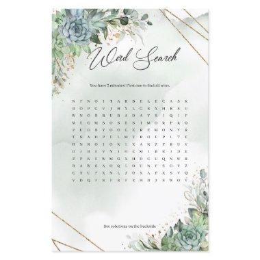 Boho succulents eucalyptus gold frame Word Search