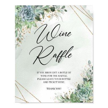 Boho succulents eucalyptus gold Wine Raffle game Poster