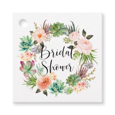 Boho Succulents Floral Wreath Bridal Shower Favor Tags