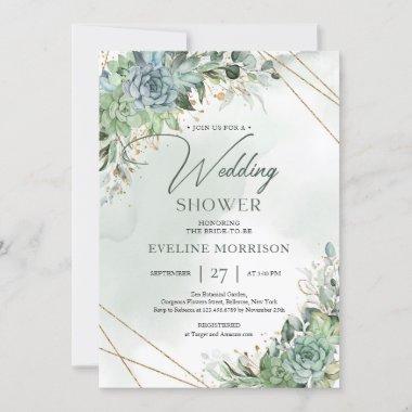 Boho succulents green eucalyptus wedding shower Invitations