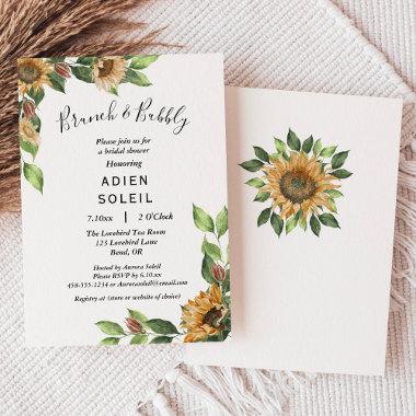 Boho Sunflower Brunch And Bubbly Bridal Shower Invitations