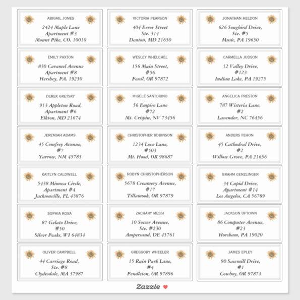 Boho Sunflower Wedding Guest Address Labels