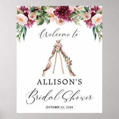 Boho teepee floral bridal shower welcome sign