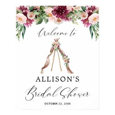 Boho teepee floral bridal shower welcome sign