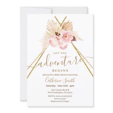 Boho Teepee Pampas Grass Adventure Baby Shower Invitations