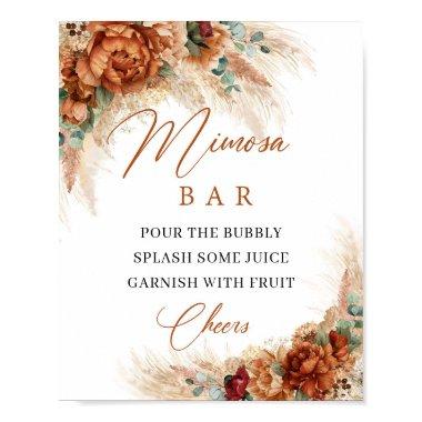 Boho terracotta and burgundy floral mimosa bar poster