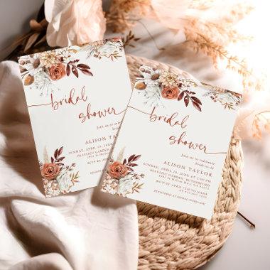 Boho Terracotta Bridal Shower Cream Floral Invitations