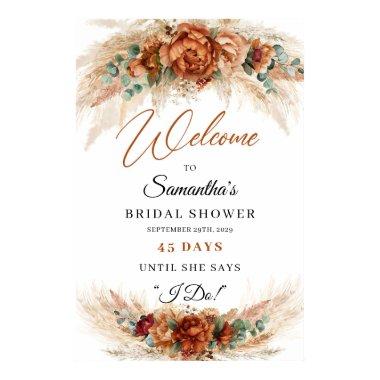 Boho terracotta burgundy floral pampas Count down Poster