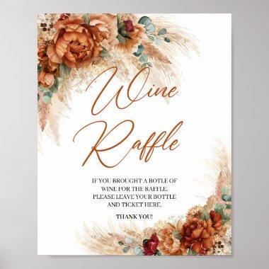 Boho terracotta burgundy floral pampas Wine Raffle Poster