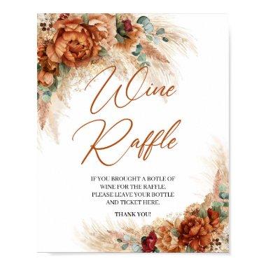 Boho terracotta burgundy floral pampas Wine Raffle Poster