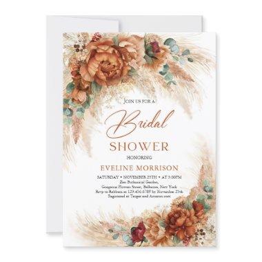 Boho terracotta burnt orange flowers eucalyptus Invitations