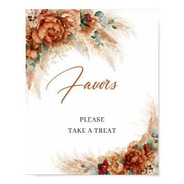 Boho terracotta copper pampas burgundy Favors Poster