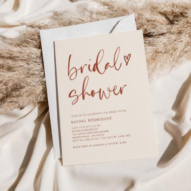 Boho Terracotta Minimalist Script Bridal Shower Invitations