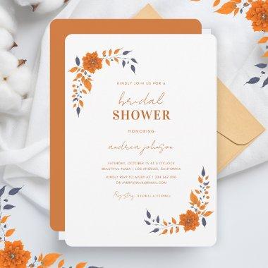 Boho Terracotta Orange Floral Garden Bridal Shower Invitations