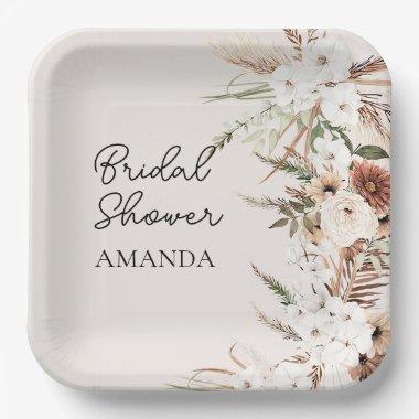 Boho terracotta pampas grass  Paper Plates