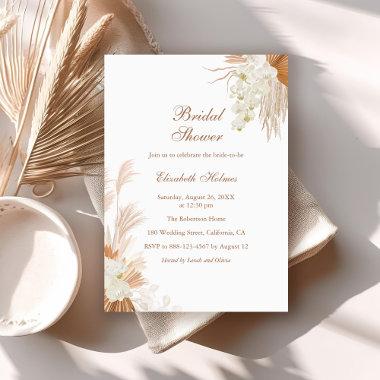 Boho Terracotta Pampas Grass Orchid Bridal Shower Invitations