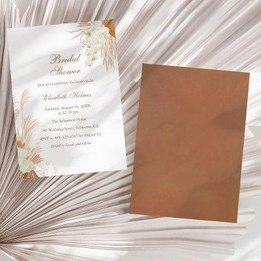 Boho Terracotta Pampas Grass Orchid Bridal Shower Invitations